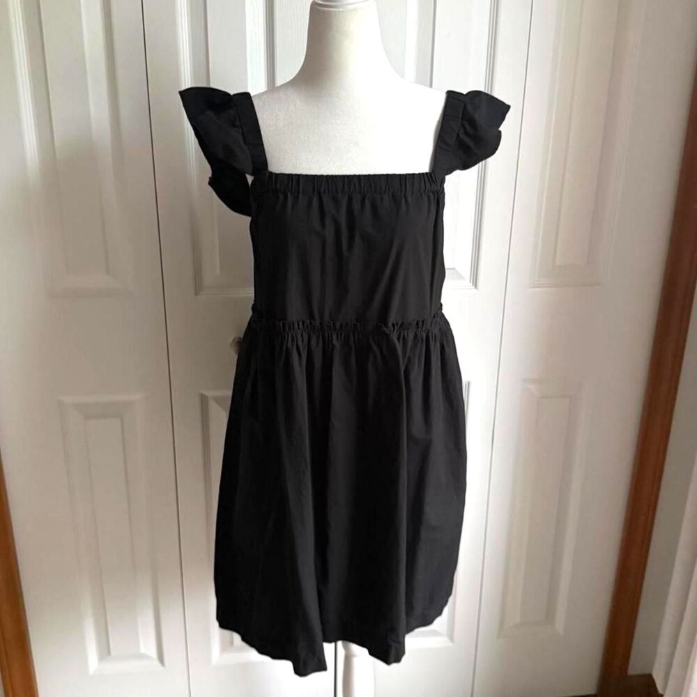 Madewell black flutter sleeve 100% cotton dress w pockets size M